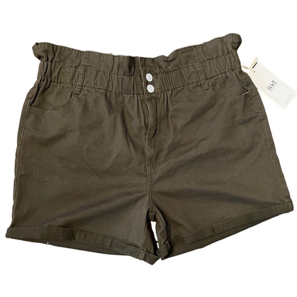 American Bazi Los Angeles women's dark green/khaki shorts sz 1X paper bag style